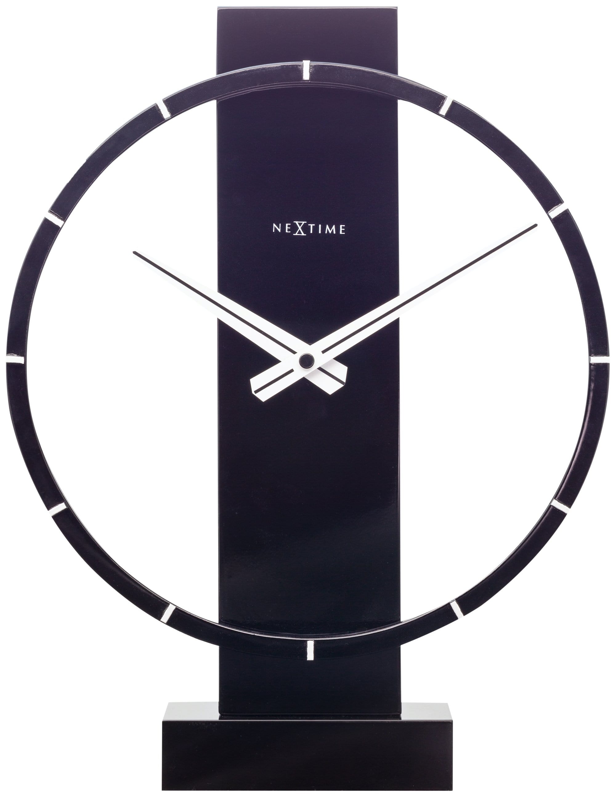 NeXtime Clocks Carl Small wooden and steel table or wall clock, 34x27 cm, featuring a modern design with a black and natural wood finish.